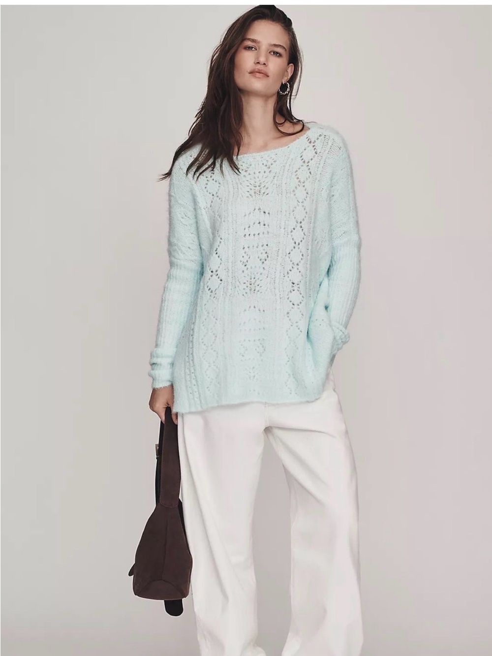 Anthropologie Pointelle Sweater in Mint Blue size Small